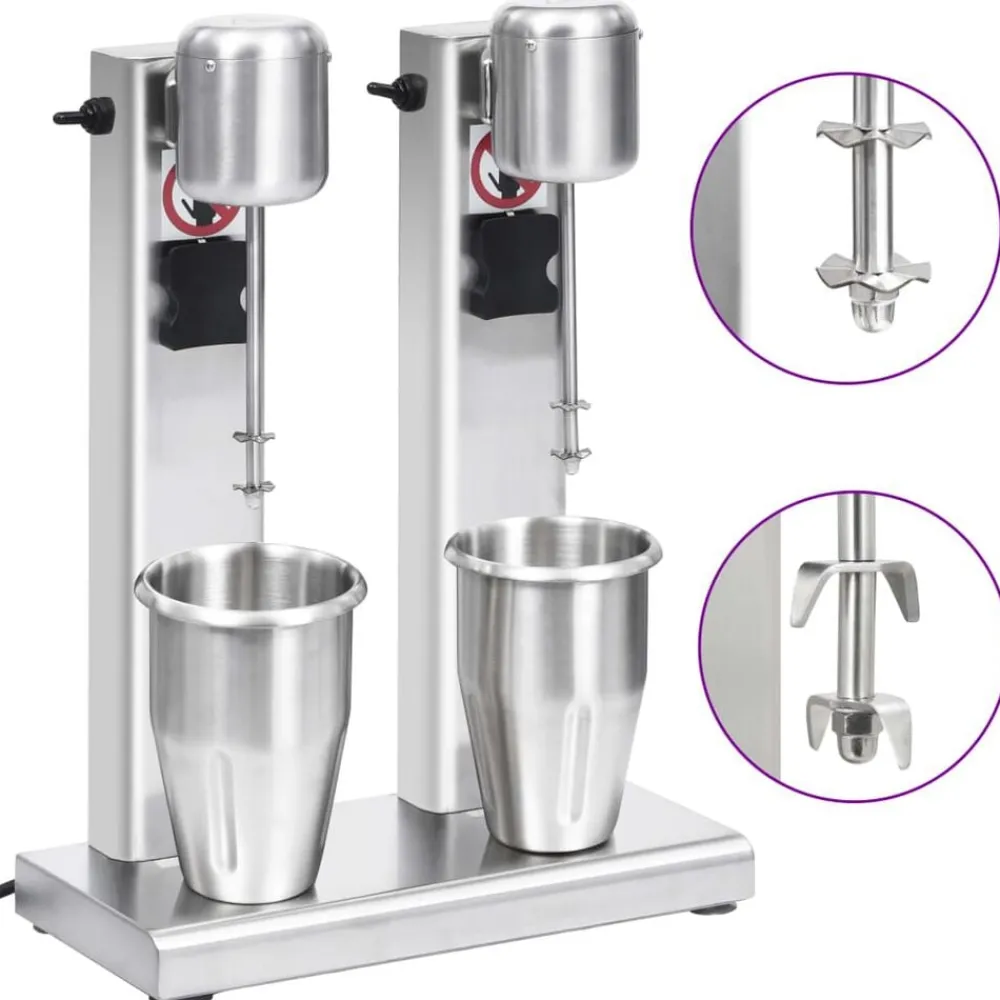 Milkshake mixer met dubbele bekers roestvrij staal 2 L>vidaXL Sale