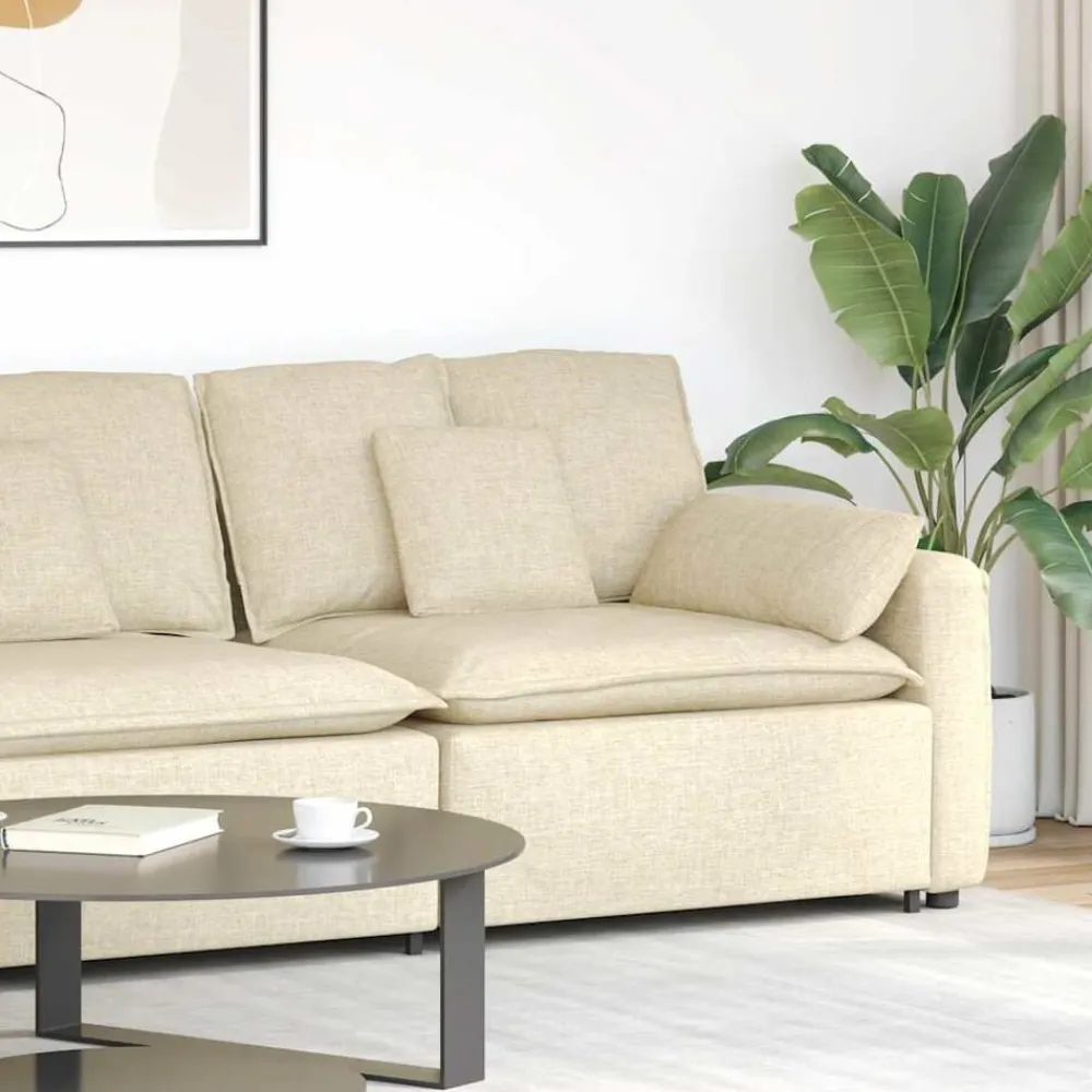 Accessoires Voor Stoelen En Banken*vidaXL Modulaire bank Armleuning eindmodule met kussens 100 cm Crème