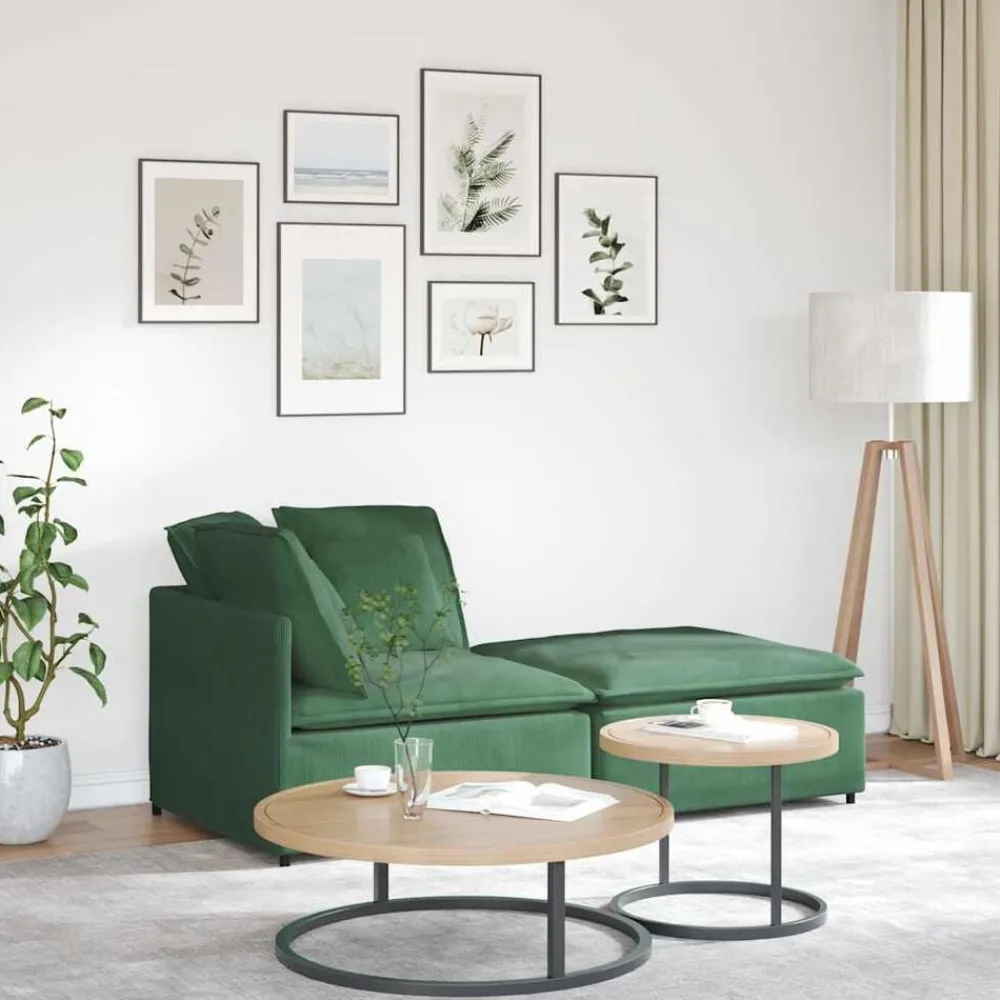 Accessoires Voor Stoelen En Banken*vidaXL Modulaire bank met voetenbank en kussens corduroy Donkergroen