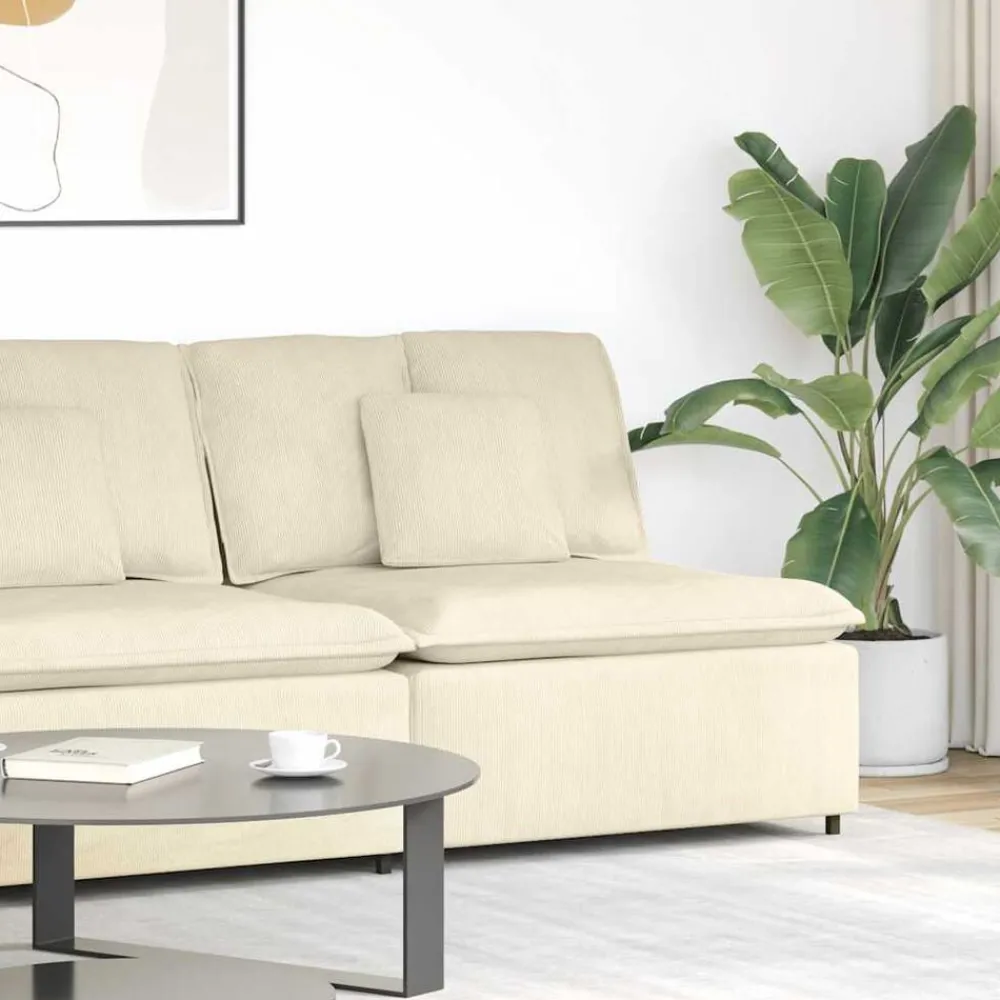 Modulaire bank middenmodule met kussens 100 cm crèmekleurig>vidaXL Outlet