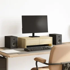 Elektronica*vidaXL Monitorstandaard met lades 50x27x15 cm hout kleur Sonoma eiken
