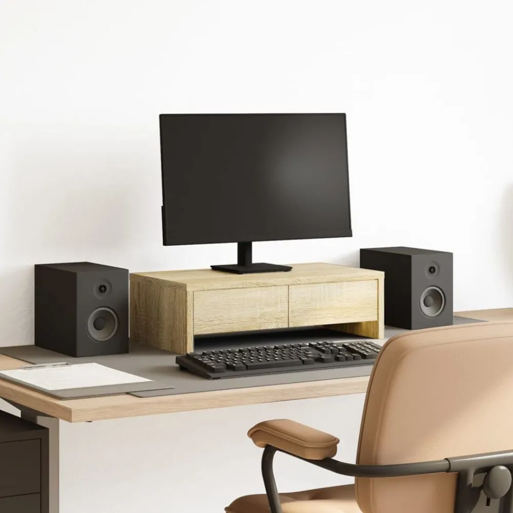 Elektronica*vidaXL Monitorstandaard met lades 50x27x15 cm hout kleur Sonoma eiken