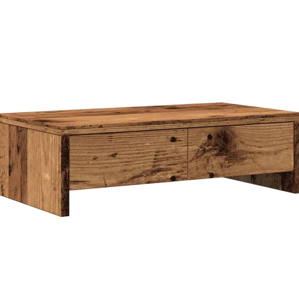 Elektronica*vidaXL Monitorstandaard met lades 50x27x15 cm bewerkt hout Oud hout