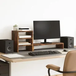 Elektronica*vidaXL Monitorstandaard met bureau-organizer hout kleurig Gerookt eiken