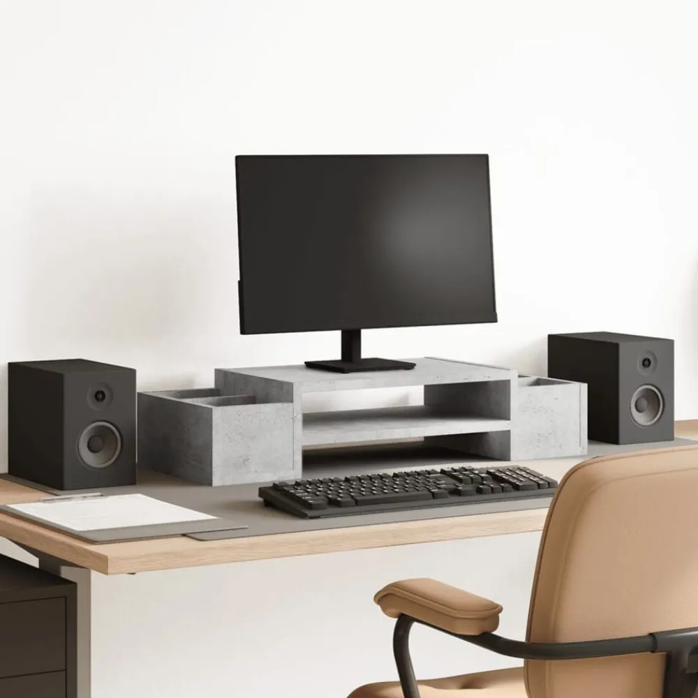 Elektronica*vidaXL Monitorstandaard met opbergruimte 70x27x15 cm hout Betongrijs