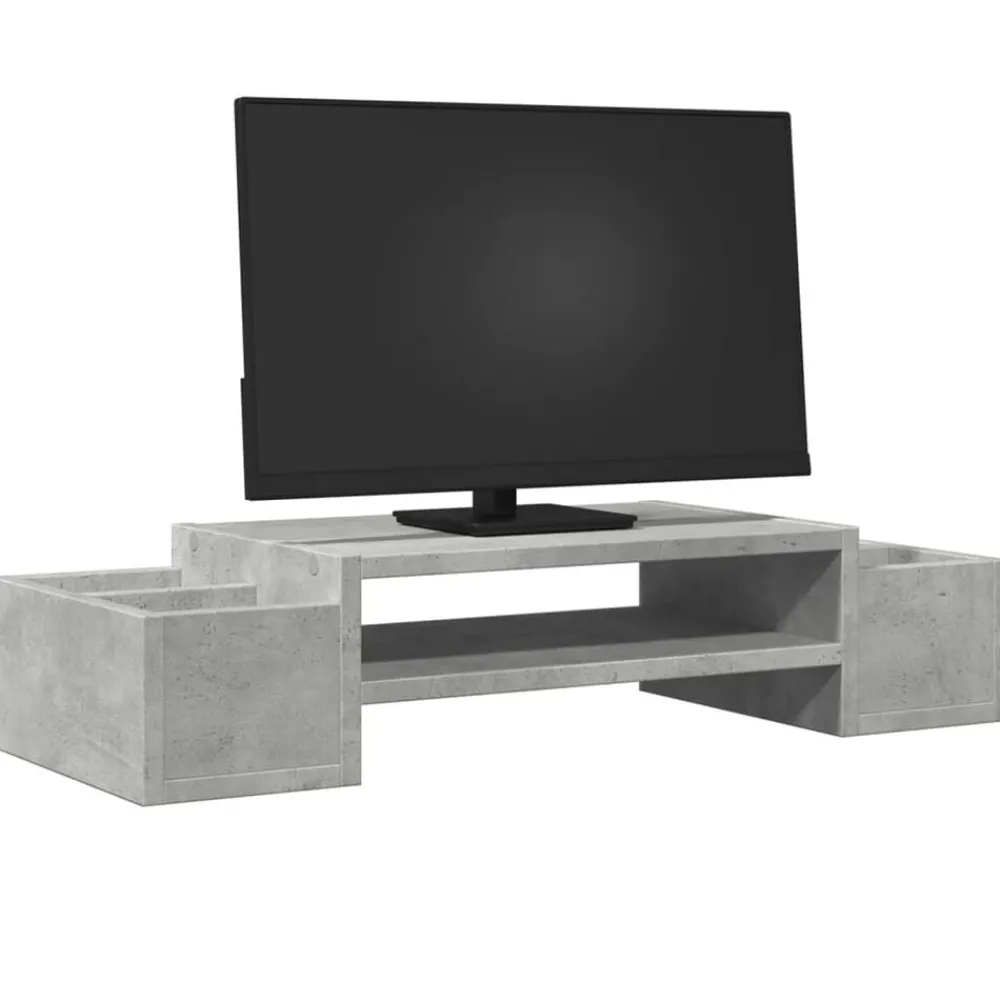 Elektronica*vidaXL Monitorstandaard met opbergruimte 70x27x15 cm hout Betongrijs