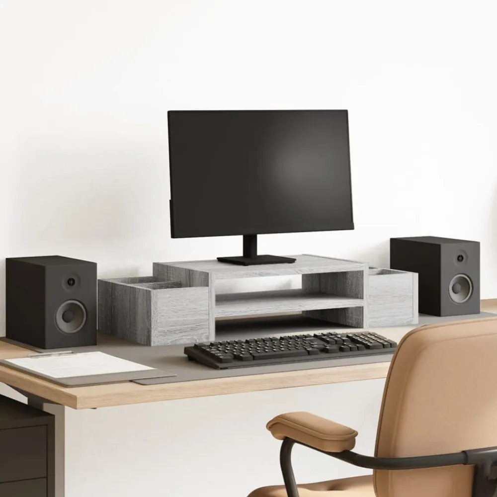 Elektronica*vidaXL Monitorstandaard met opbergruimte 70x27x15 cm hout Grijs sonoma