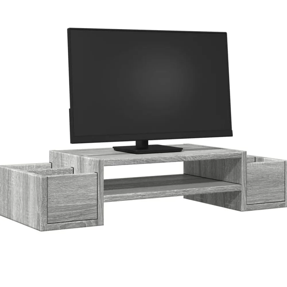 Elektronica*vidaXL Monitorstandaard met opbergruimte 70x27x15 cm hout Grijs sonoma