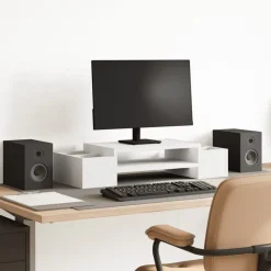 Elektronica*vidaXL Monitorstandaard met opbergruimte 70x27x15 cm bewerkt hout Wit