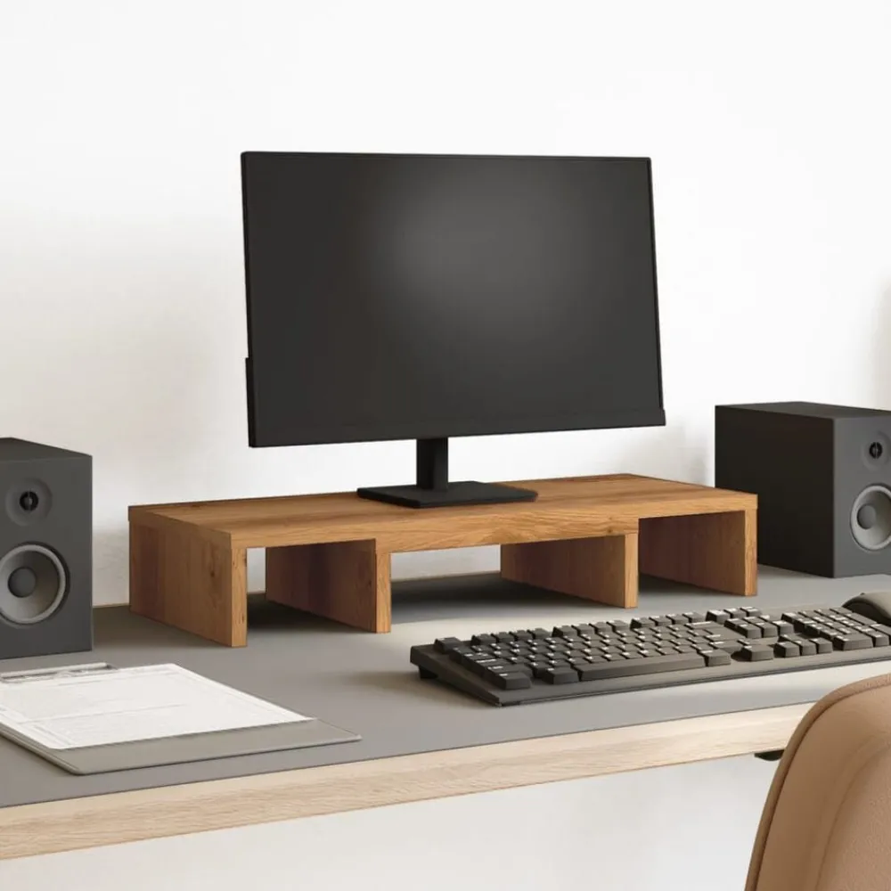 Elektronica*vidaXL Monitorstandaard verstelbaar 60x24x10,5cm hout artisanaal Eiken