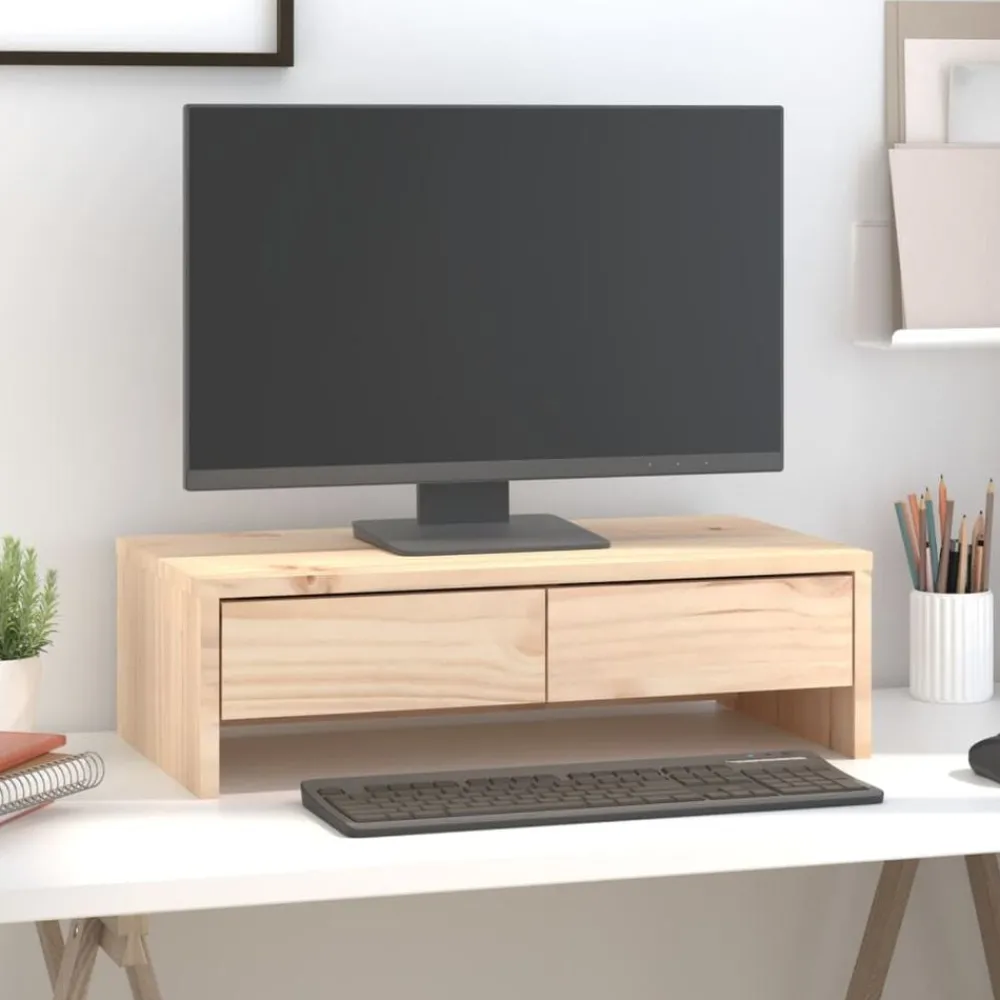 Elektronica*vidaXL Monitorstandaard 50x27x15 cm massief grenenhout Naturel
