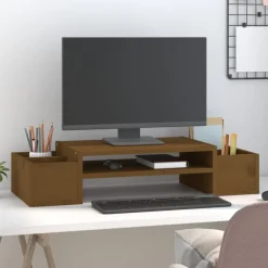 Elektronica*vidaXL Monitorstandaard 70x27,5x15 cm massief grenenhout Honingbruin