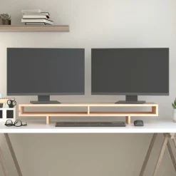 Elektronica*vidaXL Monitorstandaard 100x27x14 cm massief grenenhout Naturel