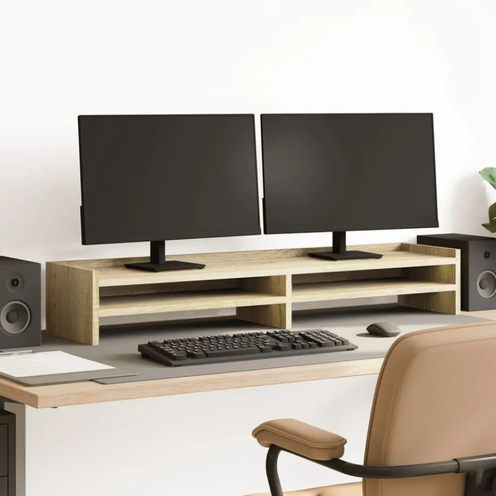 Elektronica*vidaXL Monitorstandaard 100x24x16 cm bewerkt hout kleurig Sonoma eiken