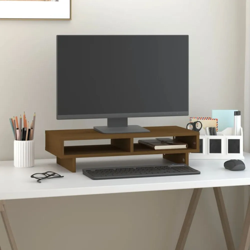Monitorstandaard 60x27x14 cm massief grenenhout>vidaXL New