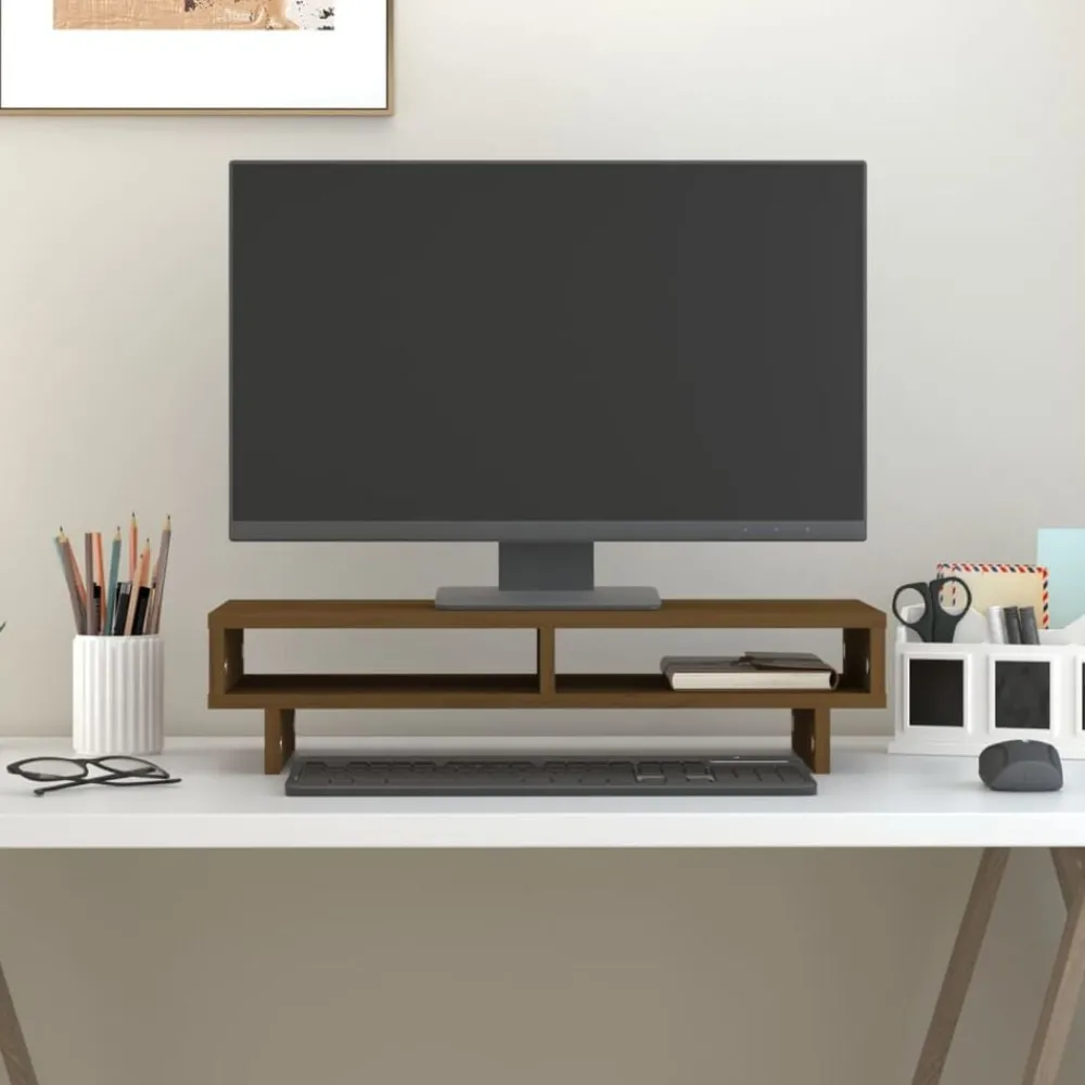 Monitorstandaard 60x27x14 cm massief grenenhout>vidaXL New