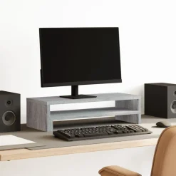 Elektronica*vidaXL Monitorstandaard 54x22x15 cm bewerkt hout eiken Grijs sonoma