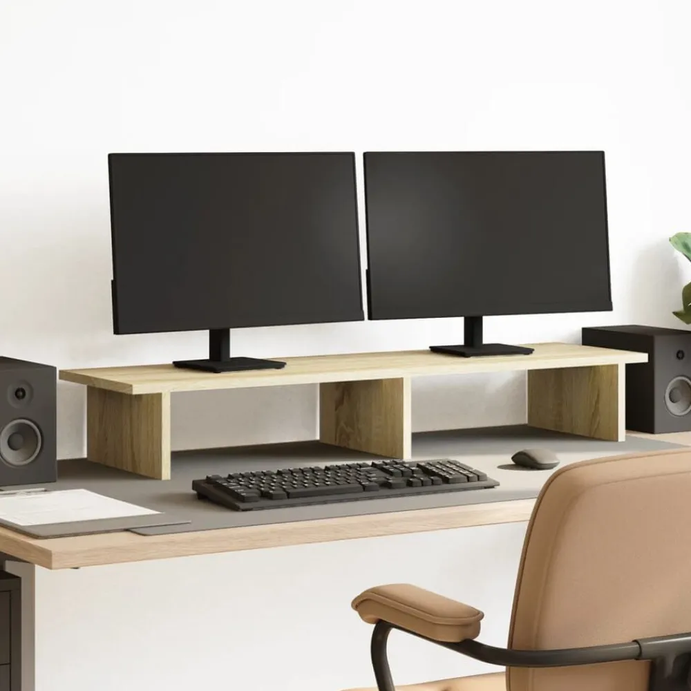 Elektronica*vidaXL Monitorstandaard 100x27x15 cm bewerkt hout kleurig Sonoma eiken