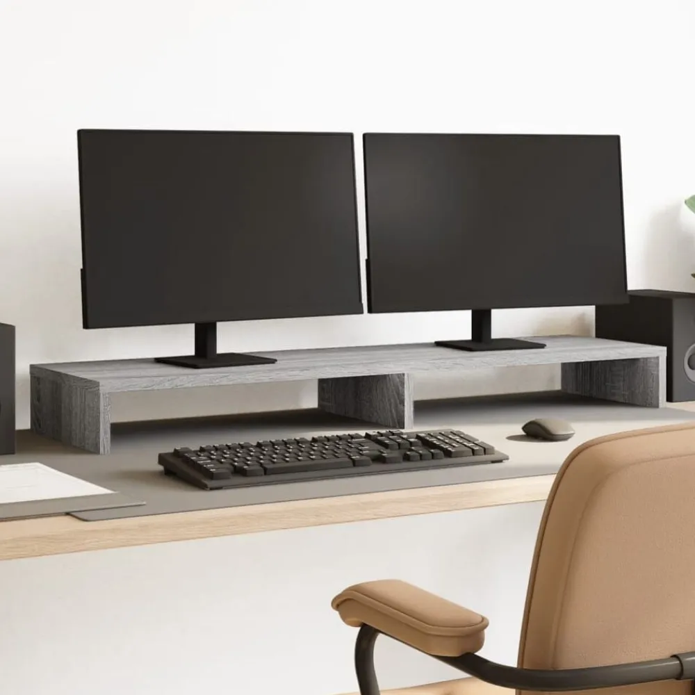Elektronica*vidaXL Monitorstandaard 100x27x10 cm bewerkt hout eiken Grijs sonoma