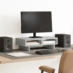 Elektronica*vidaXL Monitorstandaard 50x27x15 cm bewerkt hout eiken Grijs sonoma