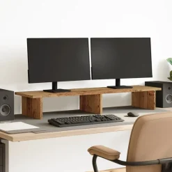 Elektronica*vidaXL Monitorstandaard 100x27x15 cm bewerkt hout kleurig Oud hout