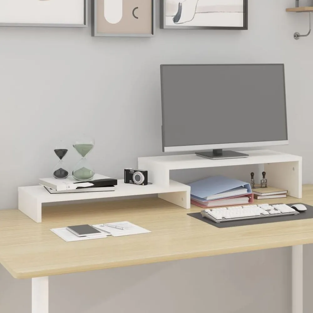 Elektronica*vidaXL Monitorstandaard (52-101)x22x14 cm massief grenenhout Wit