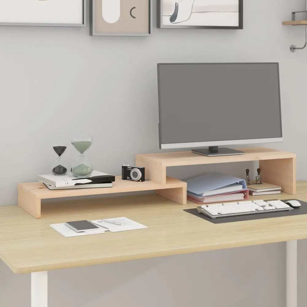 Elektronica*vidaXL Monitorstandaard (52-101)x22x14 cm massief grenenhout Naturel