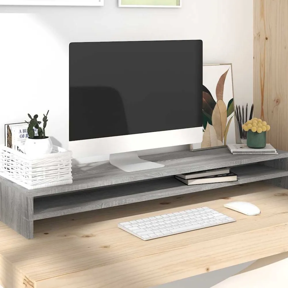 Elektronica*vidaXL Monitorstandaard 100x24x13 cm bewerkt hout eiken Grijs sonoma