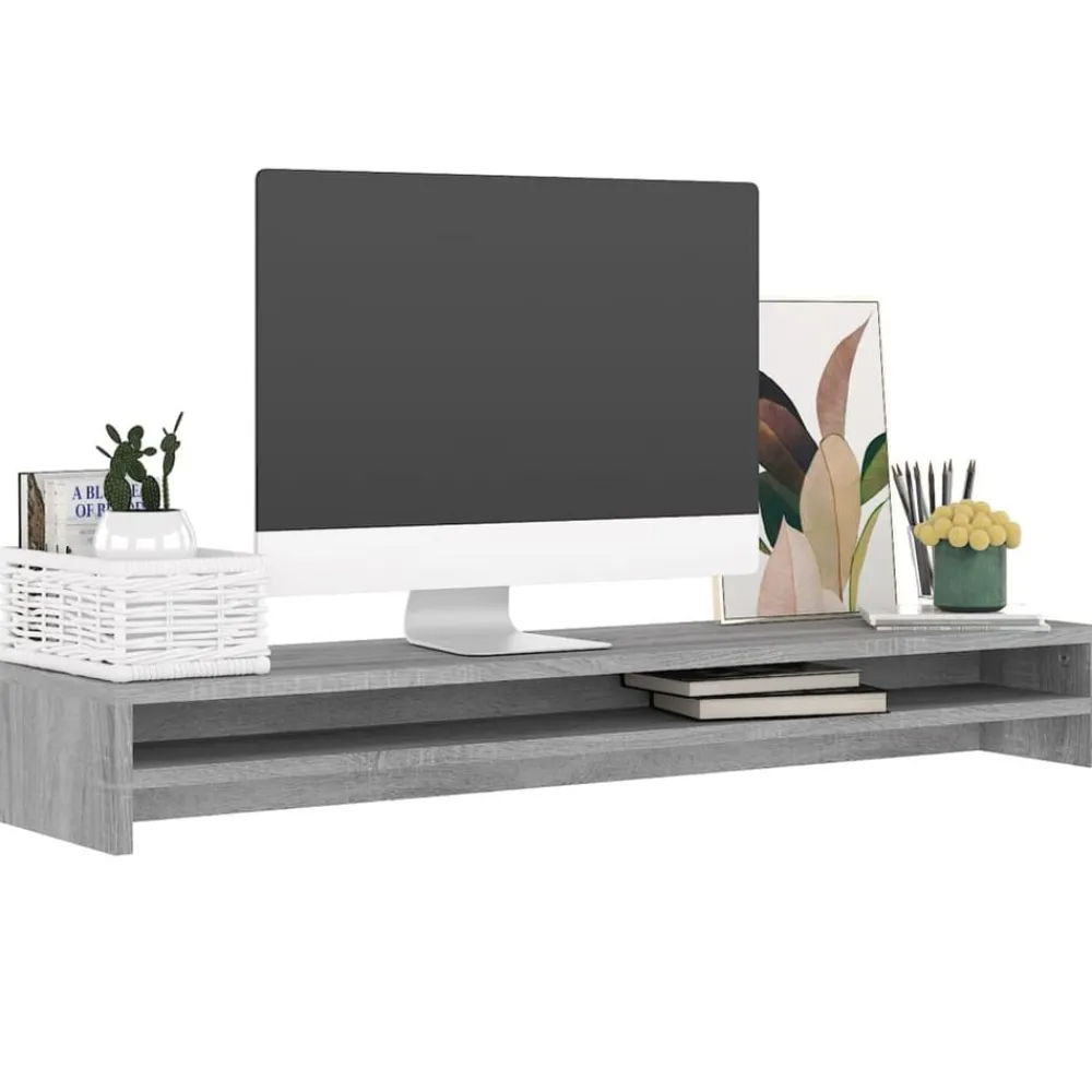 Elektronica*vidaXL Monitorstandaard 100x24x13 cm bewerkt hout eiken Grijs sonoma