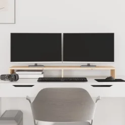 Elektronica*vidaXL Monitorstandaard 100x27x10 cm massief grenenhout Naturel