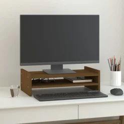 Elektronica*vidaXL Monitorstandaard 50x27x15 cm massief grenenhout Honingbruin