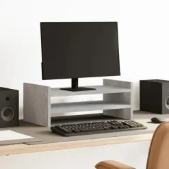 Elektronica*vidaXL Monitorstandaard 50x27x20 cm bewerkt hout Betongrijs