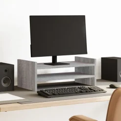 Elektronica*vidaXL Monitorstandaard 50x27x20 cm bewerkt hout eiken Grijs sonoma