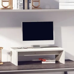 Elektronica|Tv-Meubels*vidaXL Monitorstandaard 50x27x15 cm massief grenenhout Wit