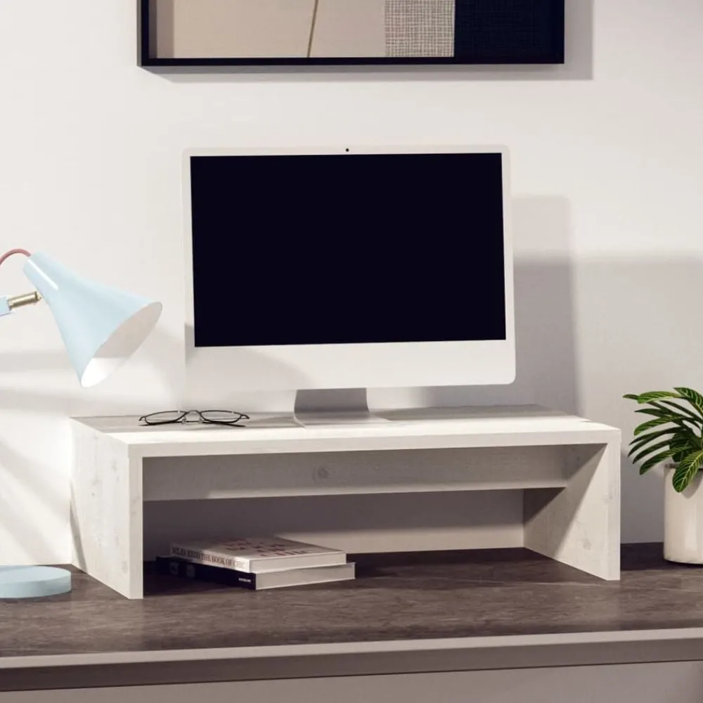 Elektronica|Tv-Meubels*vidaXL Monitorstandaard 50x27x15 cm massief grenenhout Wit