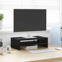 Monitorstandaard Zwart Eiken 42x24x13 cm Bewerkt Hout>vidaXL Hot