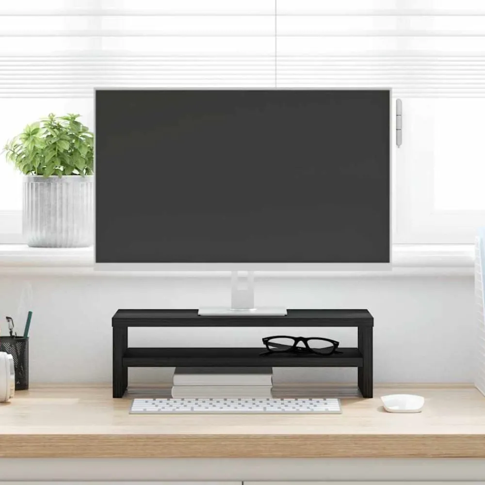 Monitorstandaard Zwart Eiken 42x24x13 cm Bewerkt Hout>vidaXL Hot