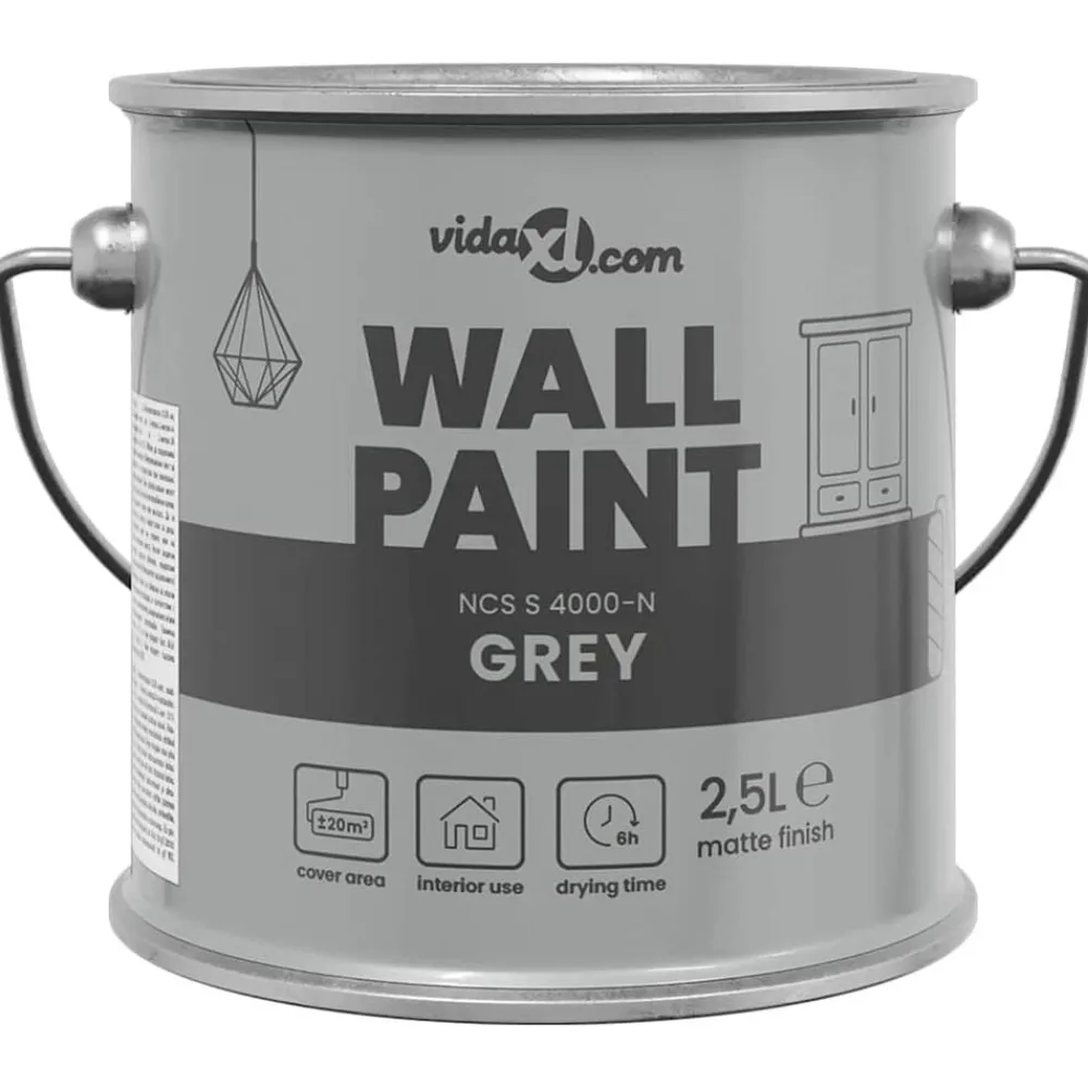 Verbruiksmaterialen Voor De Bouw*vidaXL Muurverf 2,5 L Wandprint Grijs