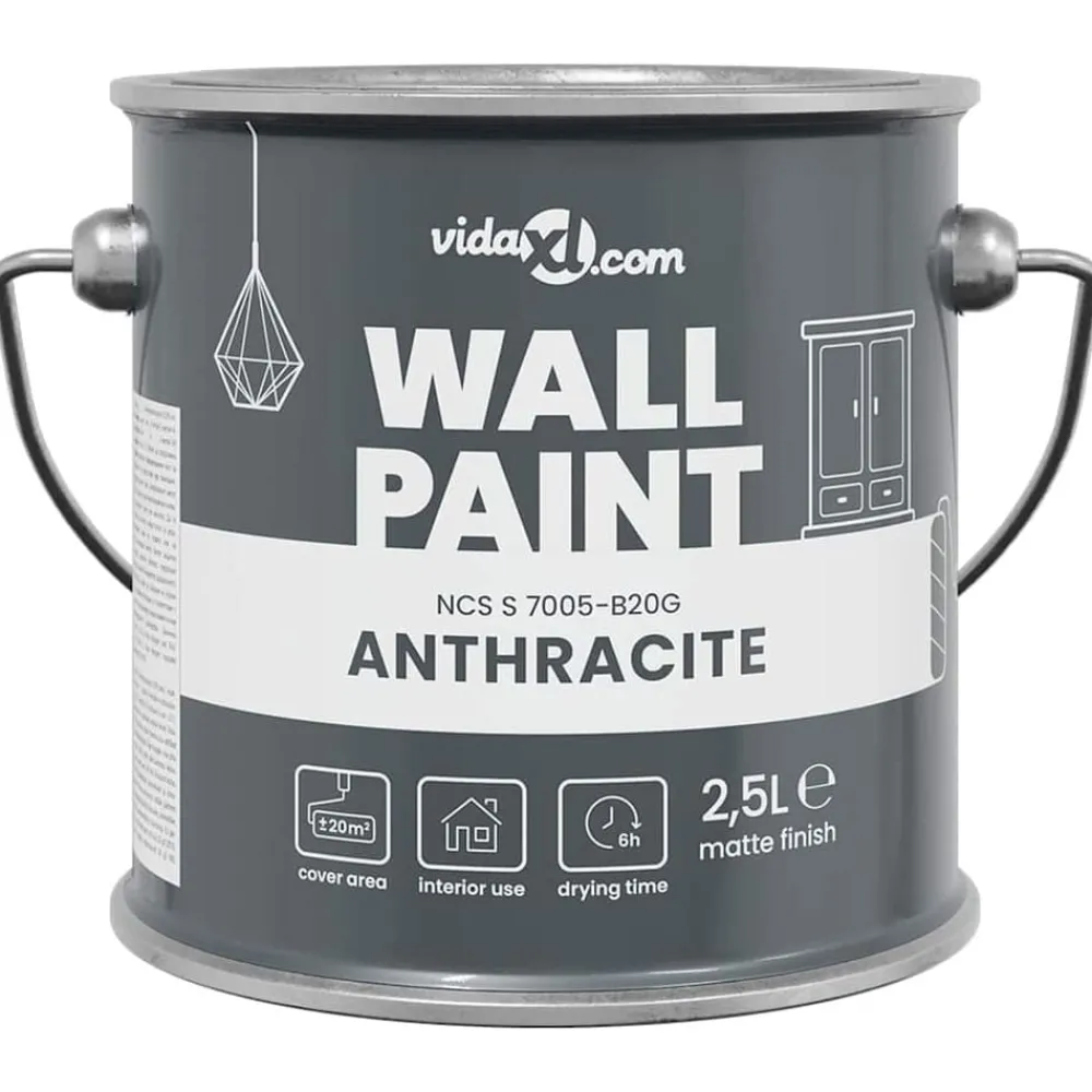 Verbruiksmaterialen Voor De Bouw*vidaXL Muurverf Grijs 2,5 L Wandprint Antraciet