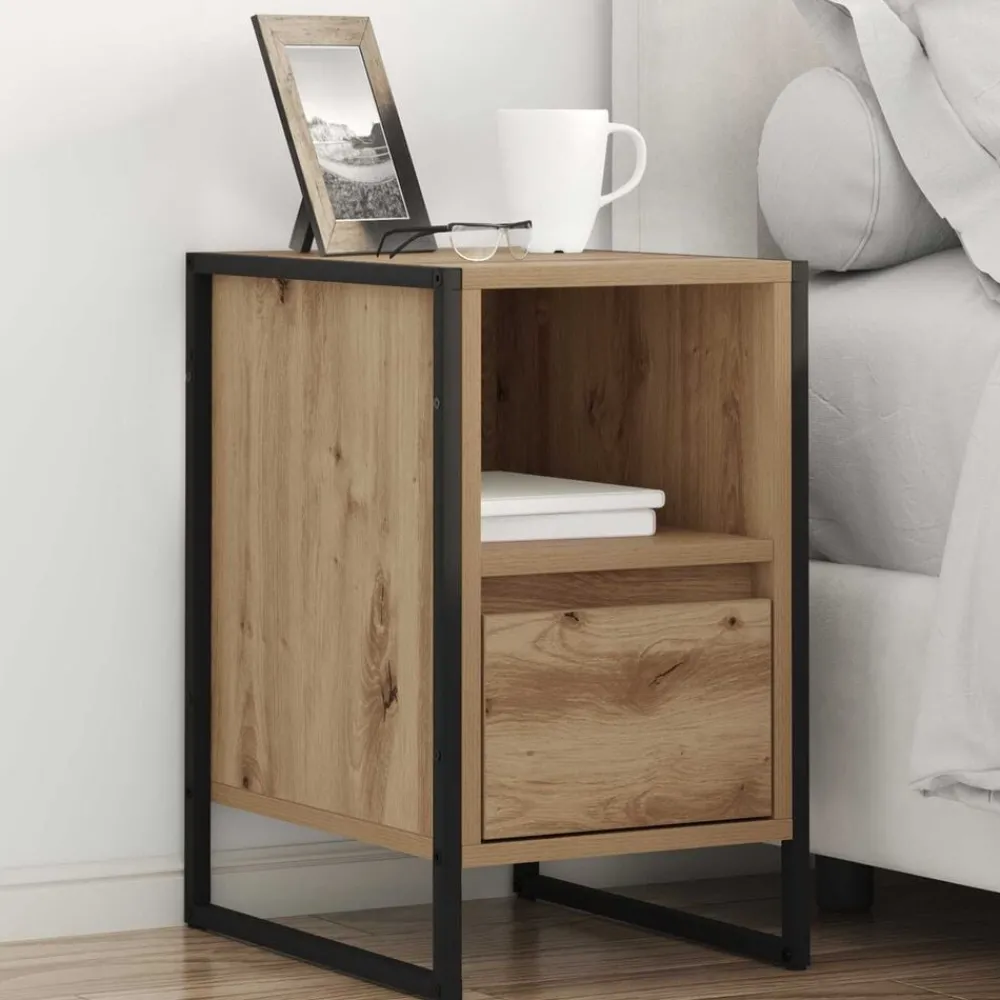 Tafels*vidaXL Nachtkastje Ambachtelijk eiken 39,5 x 30 x 50 cm Bewerkt hout artisanaal eikenkleurig