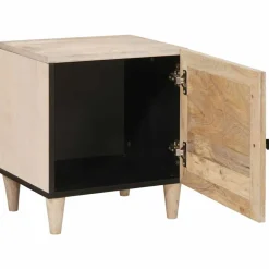 Tafels*vidaXL Nachtkastje Beige 40 x 33 x 46 cm Massief acaciahout Witte gebleekte afwerking