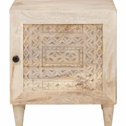 Tafels*vidaXL Nachtkastje Beige 40 x 33 x 46 cm Massief acaciahout Witte gebleekte afwerking