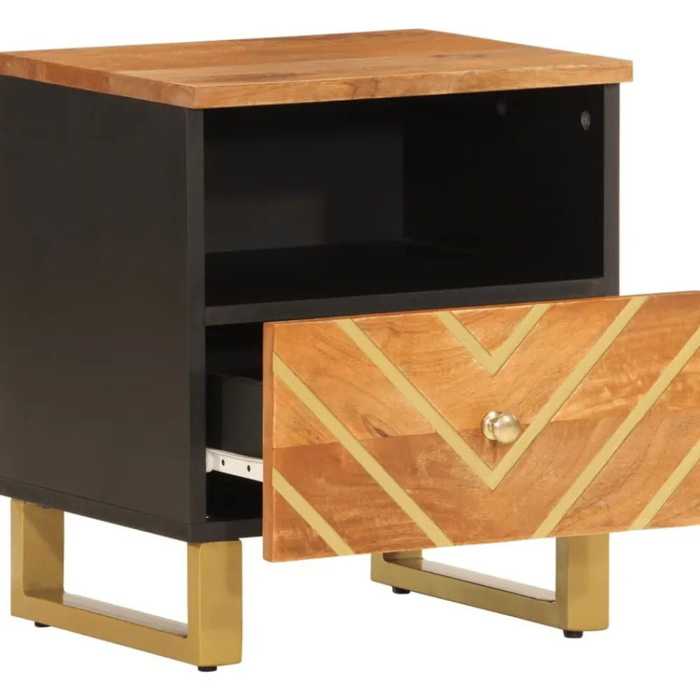 Nachtkastje massief mangohout bruin en zwart>vidaXL New