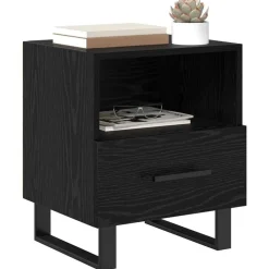 Tafels*vidaXL Nachtkastje met lade 40 x 35 x 47,5 cm Bewerkt hout Zwart eiken