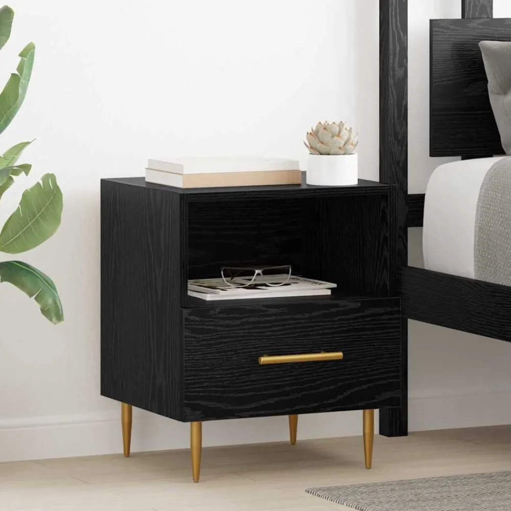 Nachtkastje met lade Zwart 40 x 35 x 47,5 cm Bewerkt hout>vidaXL Clearance