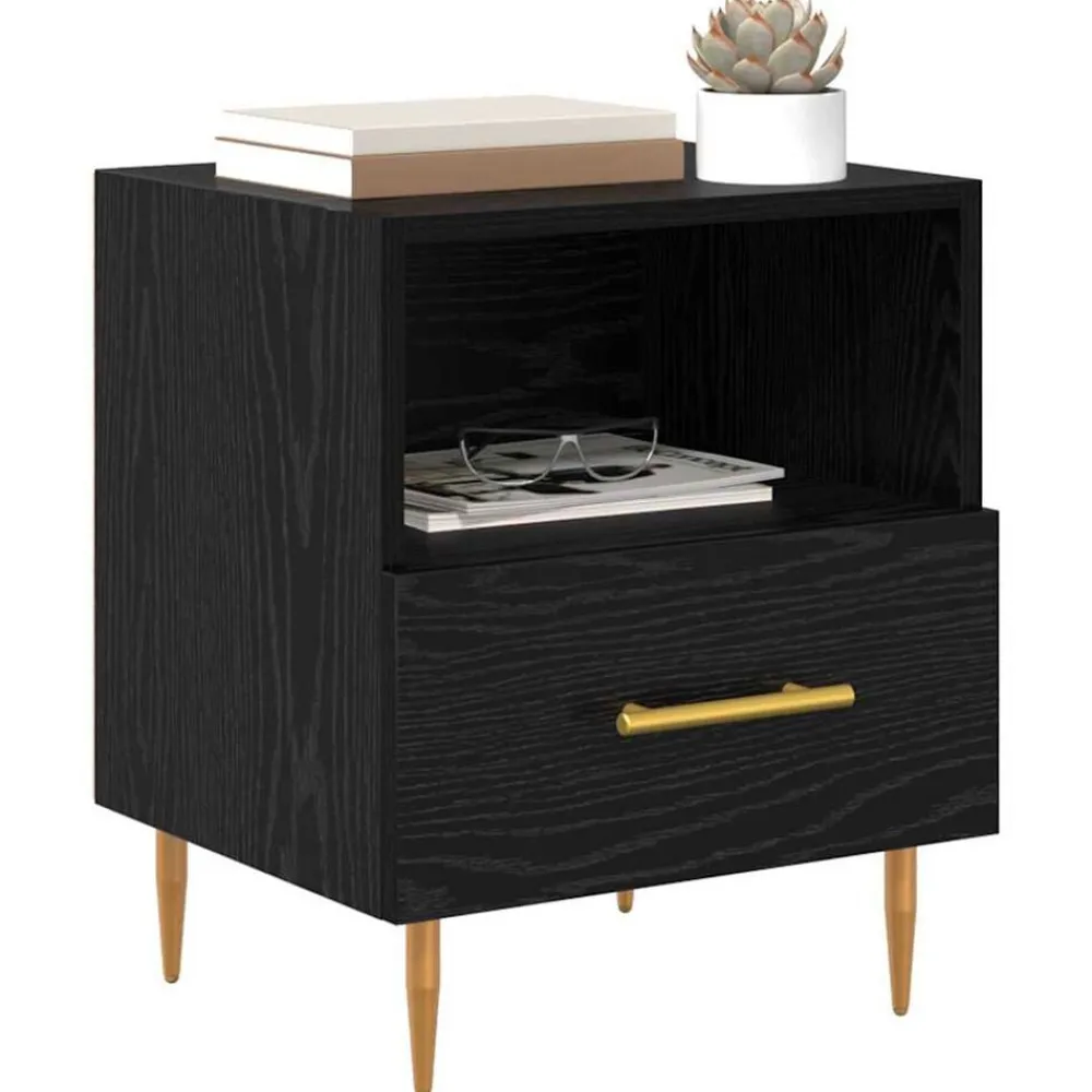 Nachtkastje met lade Zwart 40 x 35 x 47,5 cm Bewerkt hout>vidaXL Clearance