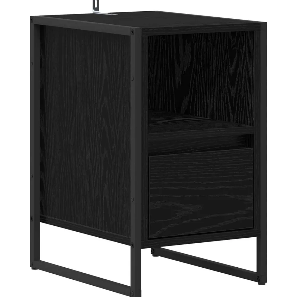 Tafels*vidaXL Nachtkastje met lade 39,5 x 30 x 50 cm Bewerkt hout Zwart eiken