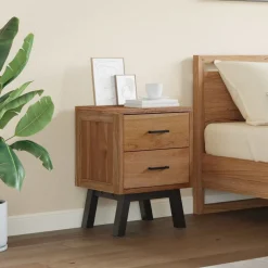 Nachtkastje met lade Naturel 40 x 35 x 55 cm Massief Teakhout>vidaXL Discount