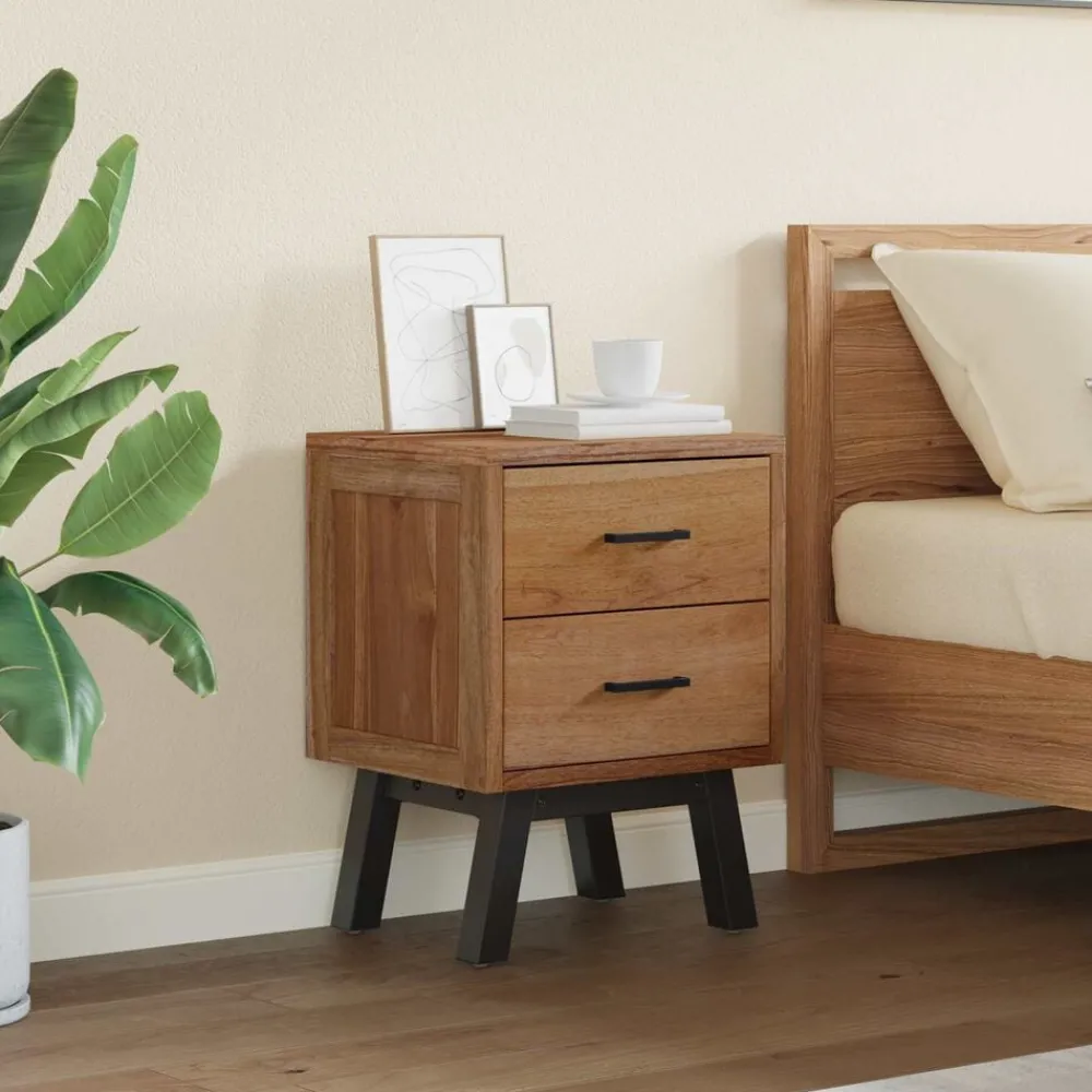 Nachtkastje met lade Naturel 40 x 35 x 55 cm Massief Teakhout>vidaXL Discount