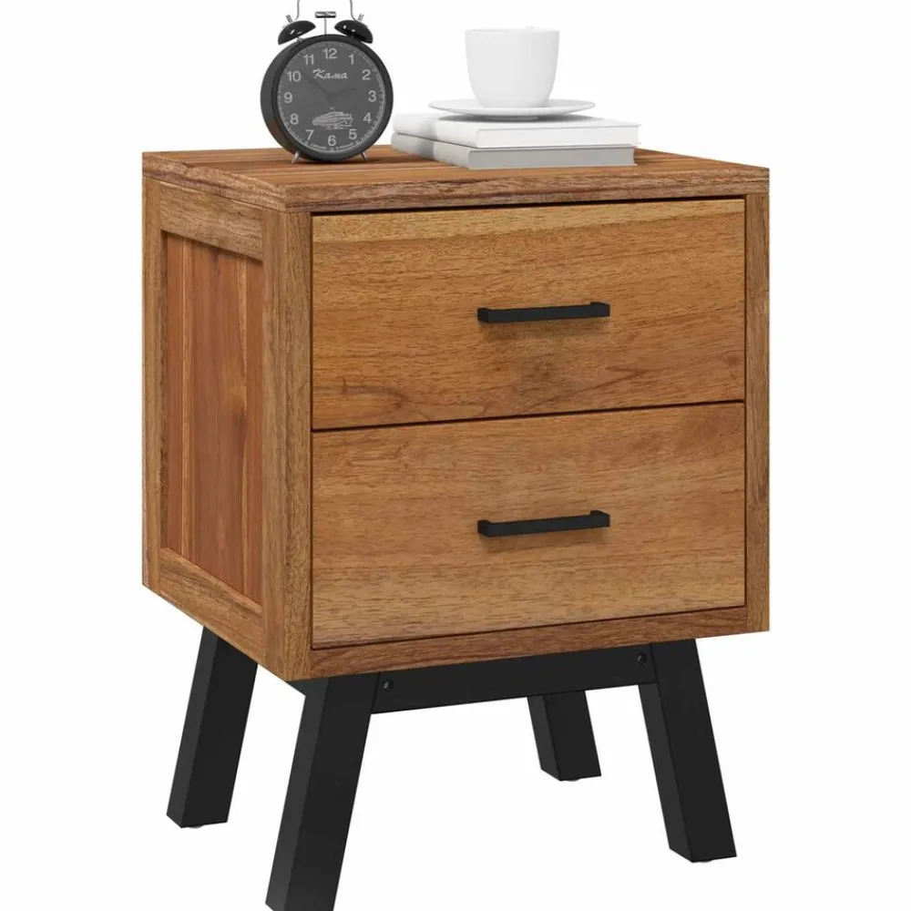 Nachtkastje met lade Naturel 40 x 35 x 55 cm Massief Teakhout>vidaXL Discount